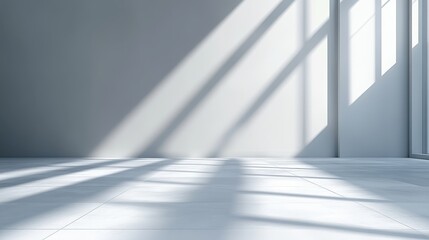 Obraz premium clean architectural interior with angled sunlight rays creating contrast on smooth grey surface, realistic vector lighting and shadows