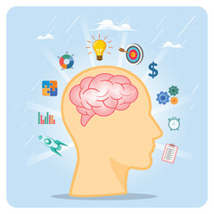 Intelligence to improve capability concept. Human brain with success business management elements.