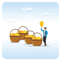 Diversification concept to asset allocation with businessman holding egg.