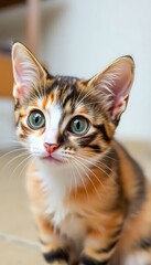 Cute Cat Multi Colored Kitty Curious Eyes