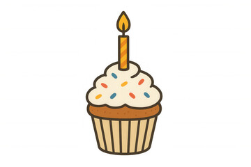 Birthday cupcake with lit candle and colorful sprinkles, celebrating festive moments and sweet treats