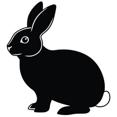 Elegant Black Rabbit Silhouette – Side View Isolated on White Background