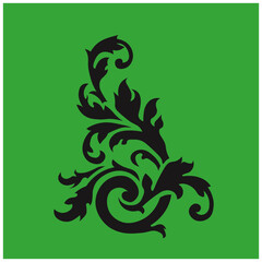 Ornamental Floral Design A classic black and white floral design element featuring elegant, curved leaves and intricate detailing. Perfect for use in decorative borders
