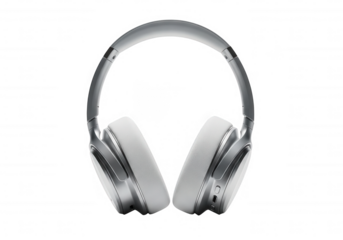 Silver white over ear headphones isolated on a transparent background