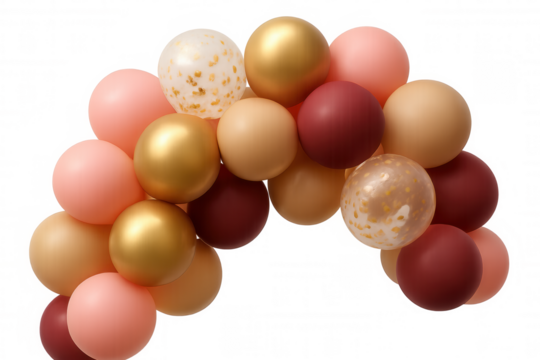 Balloon garland arch with gold, pink, burgundy, and beige balloons celebrating parties and events - Powered by Adobe