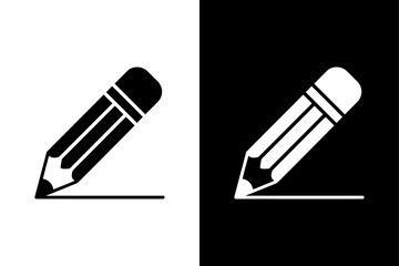 Pencil Icon Silhouette Vector. Minimal Writing Tool Illustration on White and Black Background