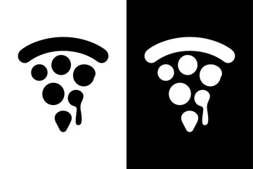 Flat Pizza Slice Vector Illustration. Pepperoni Pizza Icon on White and Black Background