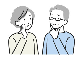 Worried Senior Couple Vector Illustration, Elderly Man and Woman Feeling Anxious and Concerned in Simple Flat Design