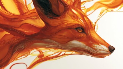Vibrant watercolor illustration of a fox with dynamic fiery orange and gold elements
