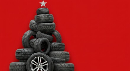 Creative Tire Christmas Tree Design for Auto Shops & Winter Car Safety Promotions