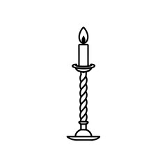 Illustration of a single candle with flame on a twisted candlestick holder