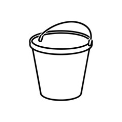 Illustration of a simple black and white bucket with a curved handle design