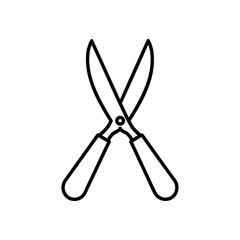Illustration of garden shears with black outline on a white background