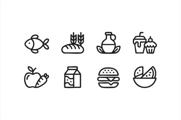 Food and drink icons vector set line art illustration