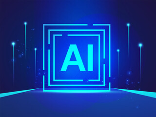 Artificial intelligence with letter AI in Abstract Technology square geometric circuit board Analysis vector design concept. AI technology for advance technology, new technology, ui, automation.