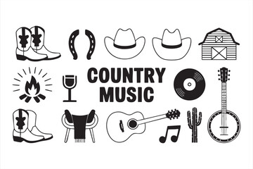 Obraz premium Country band elements guitar banjo and microphone vector pack