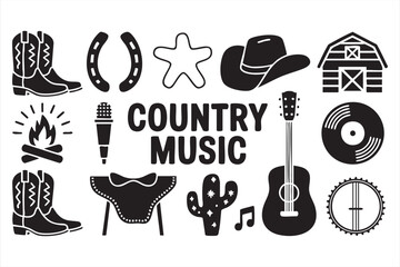 Vintage western culture icons cowboy gear and instruments