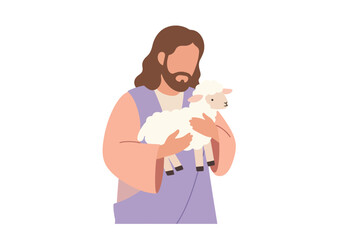 Jesus Christ holding a lamb in his arms symbolizing care and guidance.