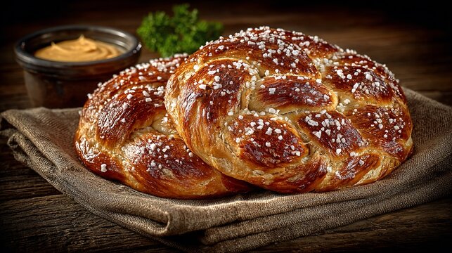 Delicious braided challah bread with sparkling sugar, a tempting bakery treat display