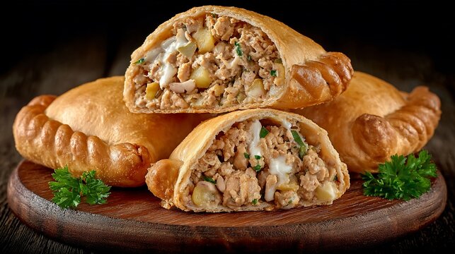 Delicious homemade empanadas filled with savory meat and vegetable mixture ready to serve