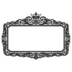 Black Ornate Royal Frame.ai Vector with Crown and Decorative Baroque Flourish