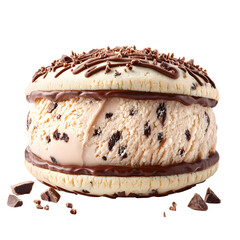 Delicious ice cream sandwich dessert with chocolate chips on transparent background