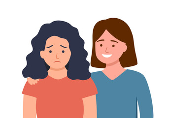 Woman support and comfort her friend in flat design on white background. Empathy concept vector illustration.