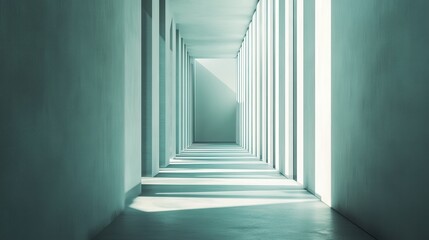 Obraz premium Long corridor with soft light creating shadows in a minimalist architectural space
