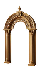 Exquisite Wooden Archway With Floral Carvings And Corinthian Columns On White Background