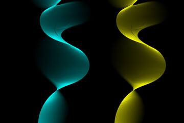 Abstract wavy lines in blue and yellow on a black background