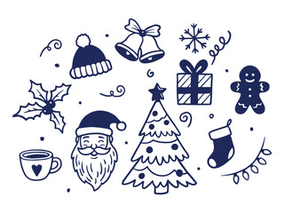 hand drawn doodle chirstmast theme illustrations