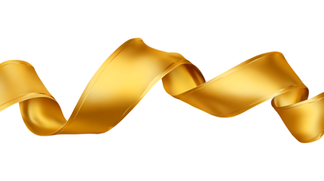 Shiny golden ribbon banner waving on white background. 