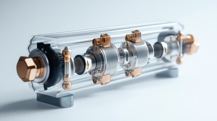 Innovative transparent mechanical component showcases intricate inner workings and modern engineering design