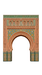 Ornate Moorish Archway With Intricate Geometric Tilework And Calligraphy On A White Background