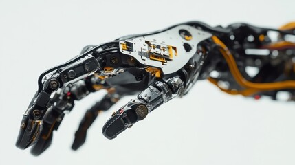 Detailed view of a robotic hand showcasing advanced technology and intricate mechanics