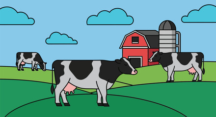 Cartoon cows on farm illustration stock vector background
