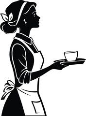 Retro woman serving coffee silhouette