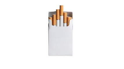 A pack of cigarettes with white packaging and visible tobacco sticks against a solid black background