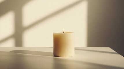Soft candlelight flickers on a serene surface in a bright room during daytime