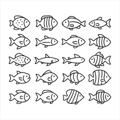 Vector outline fish icons. vector illustration on white background