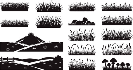 Vector grass silhouette collection set for landscape design