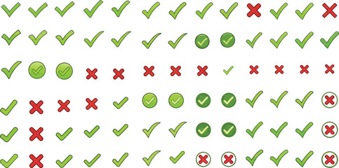 Check mark and cross symbol vector illustration collection