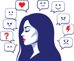 Woman with emotions illustration mental health concept art