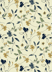 Abstract solid vector textile design, arrangement with small jasmine flowers in a stack, all-over seamless pattern with green and yellow tone color illustration, digital image printing factory
