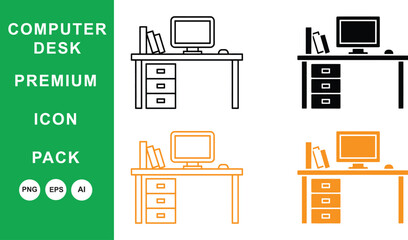 Fototapeta premium Desk Icon Set: Four Variations of a Modern Office Workspace