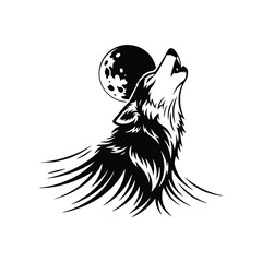 Wild Wolf Howling at the Full Moon Silhouette