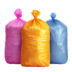 Colorful waste bags against transparent background
