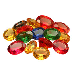 Assorted colorful gemstones isolated on transparent background