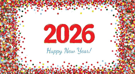 Celebrate the arrival of 2026 with vibrant confetti and festive cheer, perfect for new year's greetings, invitations, and joyful holiday promotions