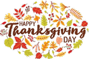 Celebrate Happy Thanksgiving Day with this festive autumn leaf design perfect for greetings, invitations, and creative projects this holiday season
